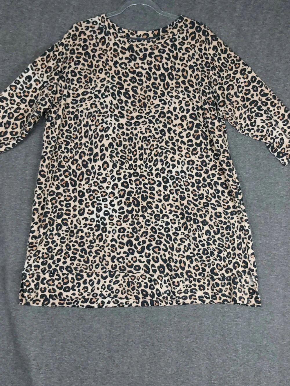 SIMPLY VERA WOMENS TAN LEOPARD ANIMAL PRINT 3/4 SLEEVE LOUNGE DRESS NIGHT GOWN L - Picture 1 of 10